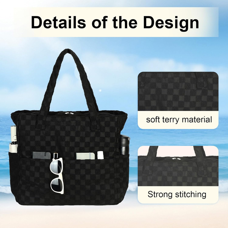 Beach Tote Bag Women Large Waterproof Sandproof Zipper Wet Pocket6
