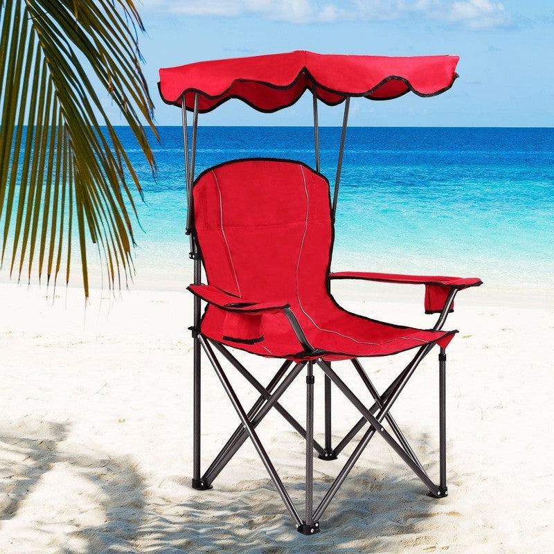 Red Portable Folding Beach Canopy Chair with Cup Holders - 38"x26.5"x51"1