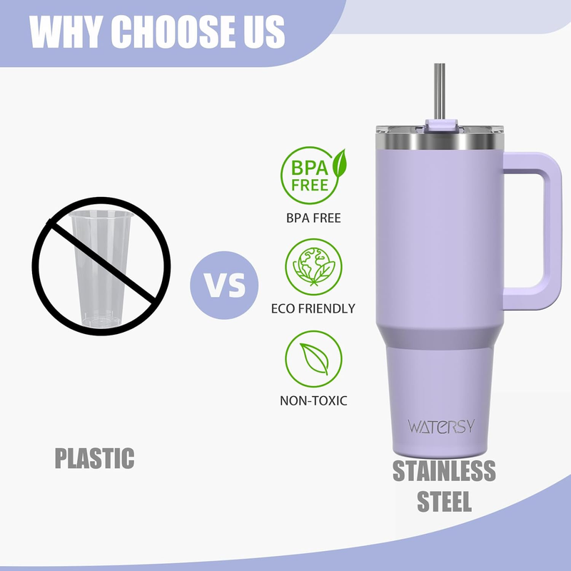 40oz Insulated Tumbler w/ Handle Lid Straw Stainless Steel Travel Mug Purple8