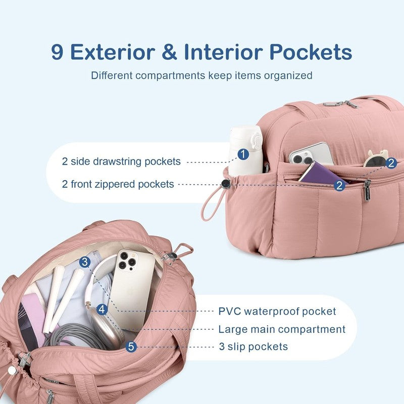 Travel Duffel Bag Women Puffer Gym Weekender Wet Pocket Carry On Dark Pink5