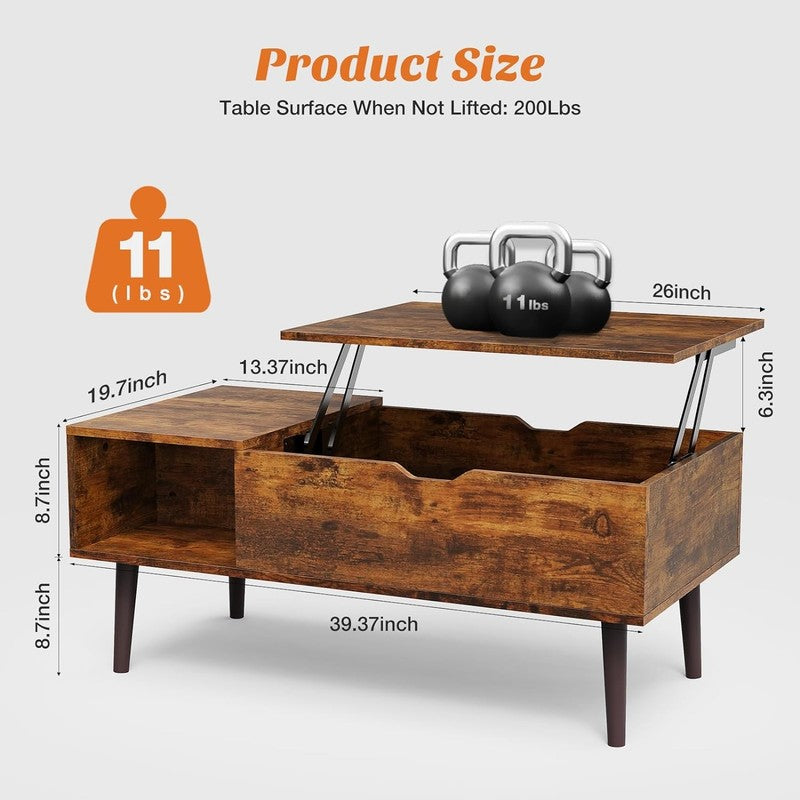 Lift Top Coffee Tables for Living Room, Small Rising Wooden Center Tables with S2