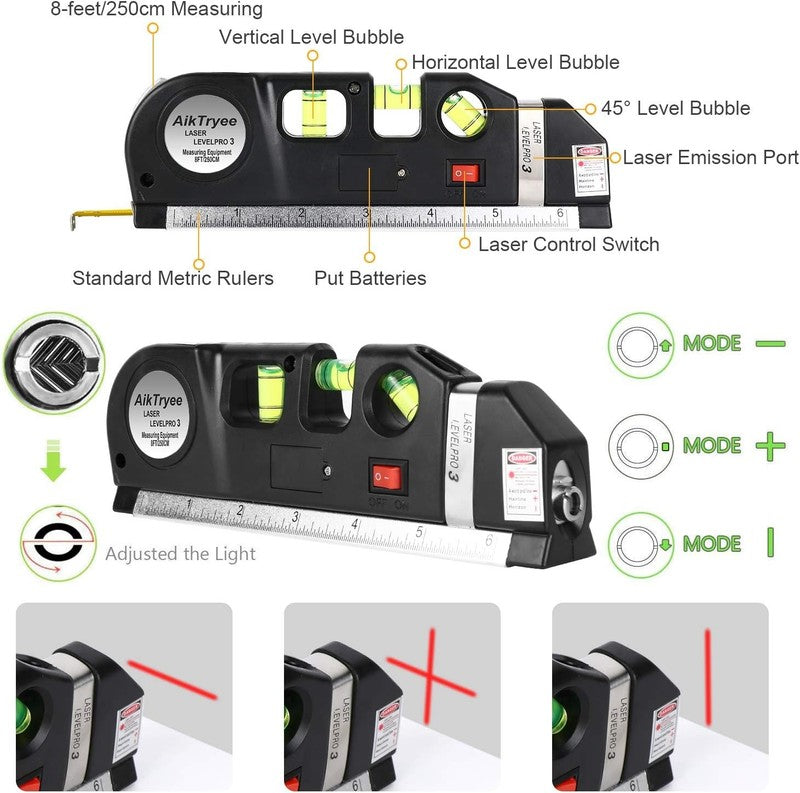 Laser Level Line Tool, Multipurpose Laser Level Kit Standard Cross Line Laser Le2