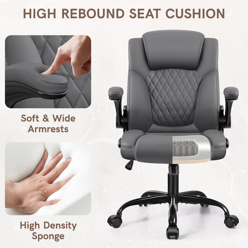 Ergonomic Leather Computer Office Chair 400LB Capacity Dark Gray3
