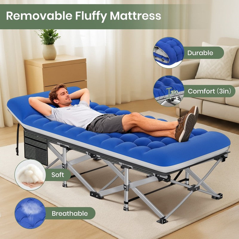 Folding Camping Cot with Double-Layer Mattress – 75×28" Portable Bed for Travel,3