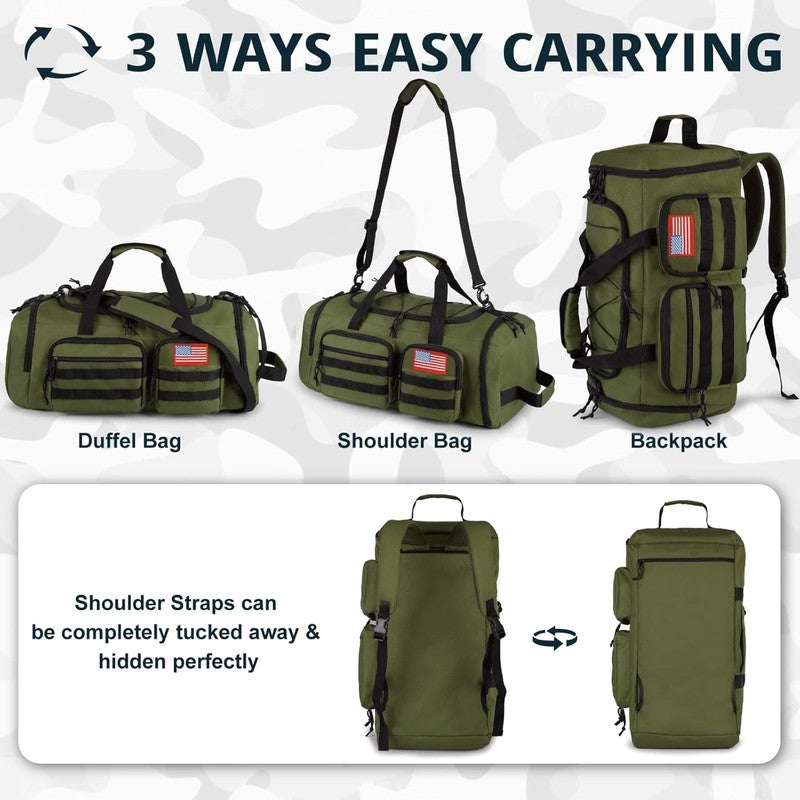 50L Tactical Gym Bag 3in1 Duffle Backpack Travel Weekender Shoe Pocket4