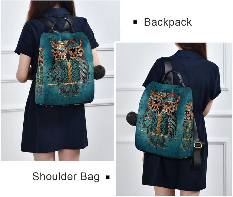Women Owl Print Backpack Ethnic Anti Theft Fashion Shoulder Bag Backpack6