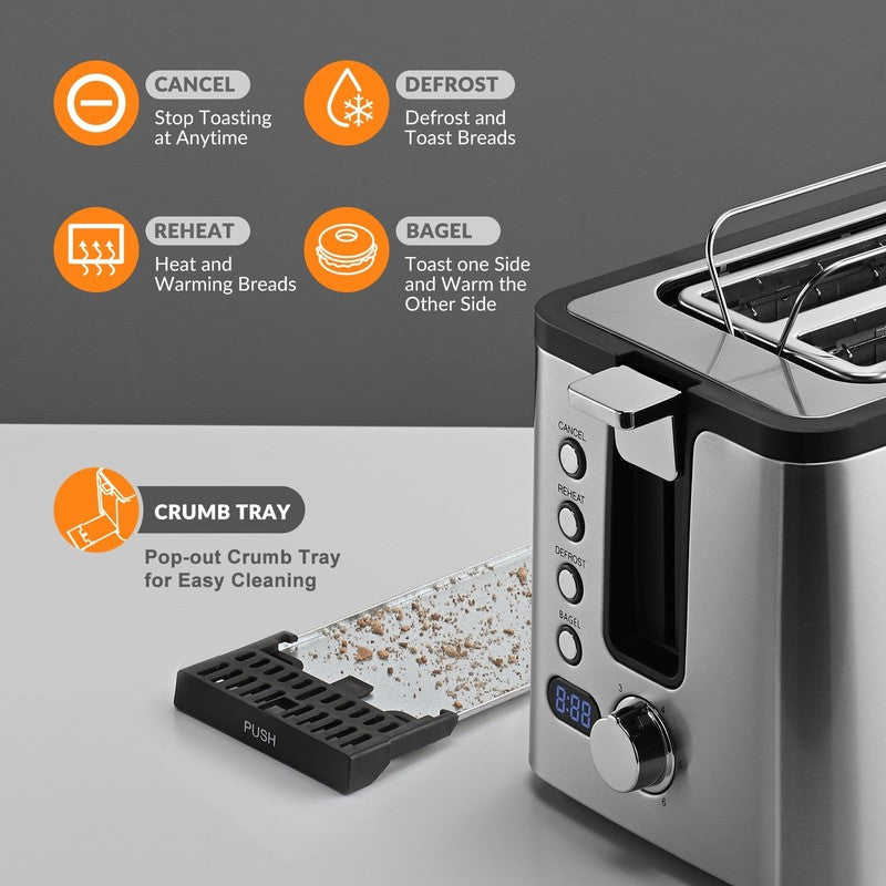 4-Slice Toaster Stainless Steel 1300W Countdown Timer Crumb Tray Silver7