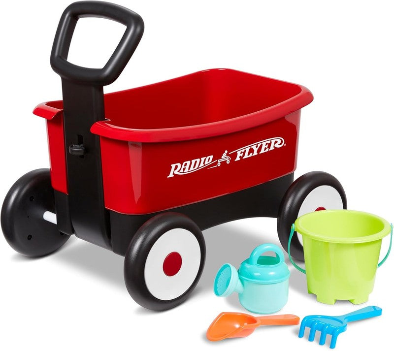 My 1st Wagon 2 in 1 Toddler Walker & Pull Wagon w/ Beach Garden Tools Red11