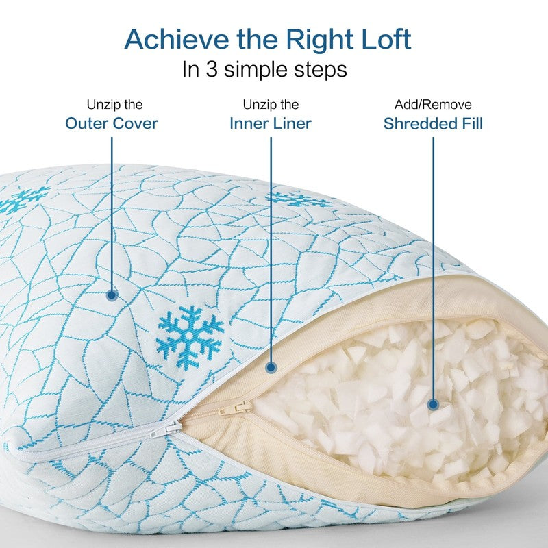 Cooling Memory Foam Queen Pillows Set of 2 Adjustable Support 30"x20"5