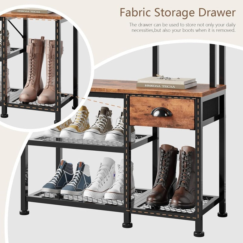 Hall Tree Entryway Bench with Coat Rack & Shoe Storage 4-in-1 Rustic Brown5