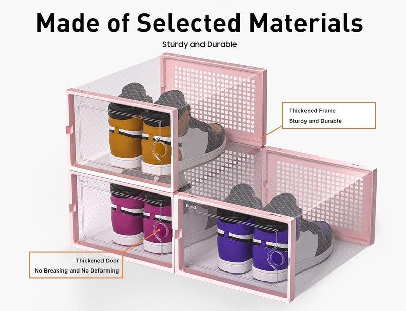 12 Pack X Large Clear Shoe Storage Boxes, Stackable Organizer Bins, Pink7