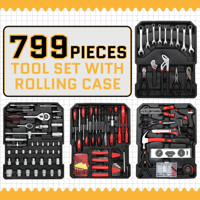 799 Pcs Tool Set, Household Repair Hand Tool Kit, Mechanics Tool Kit4