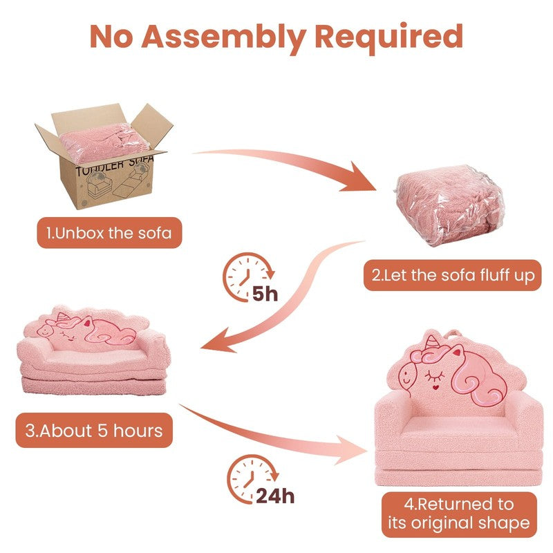 Beavtaens Toddler Couch Pink Unicorn 53" Extra Large 2 in 1 Flip Open Kids Sofa4