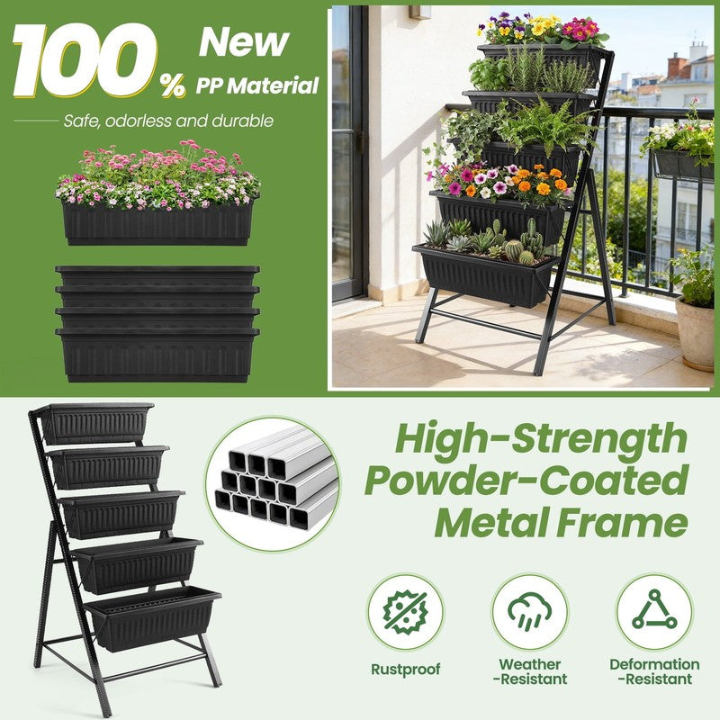 4 Ft Vertical Garden 5-Tier Raised Garden Bed Planter Box for Patio Balcony Flow8