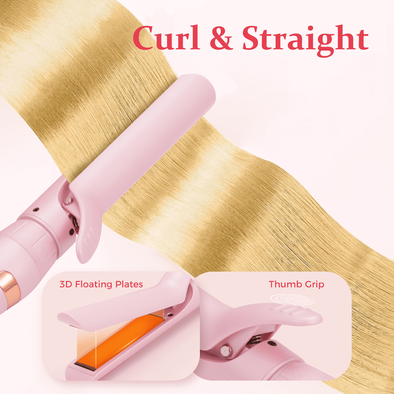5 in 1 Curling Iron Set with Flat Iron Hair Straightener Dual Voltage Pink6
