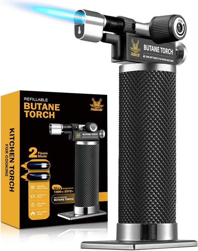 Butane Torch Lighter Dual Flame Mode Refillable Cooking Creme Brulee Mini0