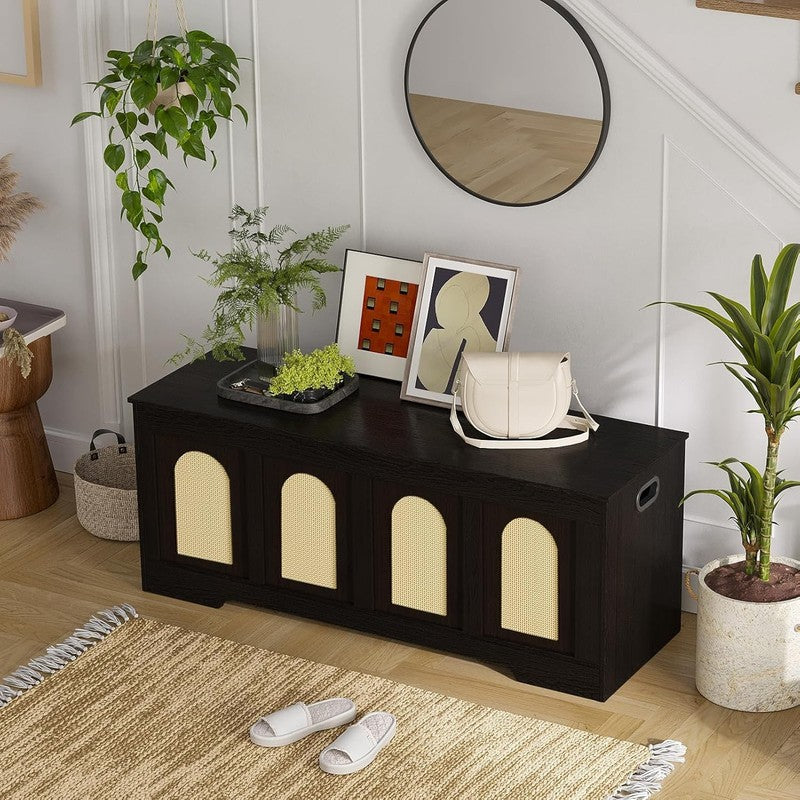 47.2'' Rattan Storage Chest Flip Top Entryway Bench Toy Box Trunk7