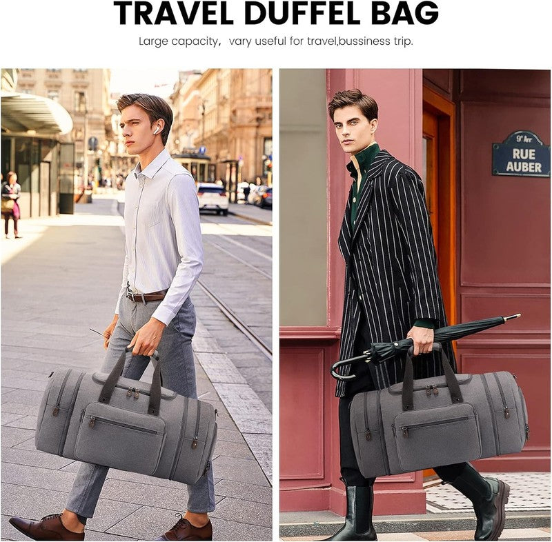 Canvas Travel Duffle Bag Graphite Grey Carry On w/ Shoe Compartment Toiletry8
