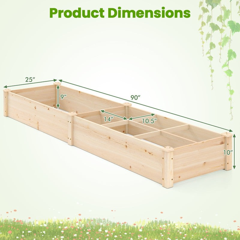 Wooden Raised Garden Bed, Elevated Patio Planter with 7 Planting Compartments fo2