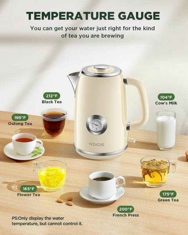 Electric Kettle 1.8L 1500W Stainless Steel Retro w/ Temp Gauge LED Auto Shut Off2