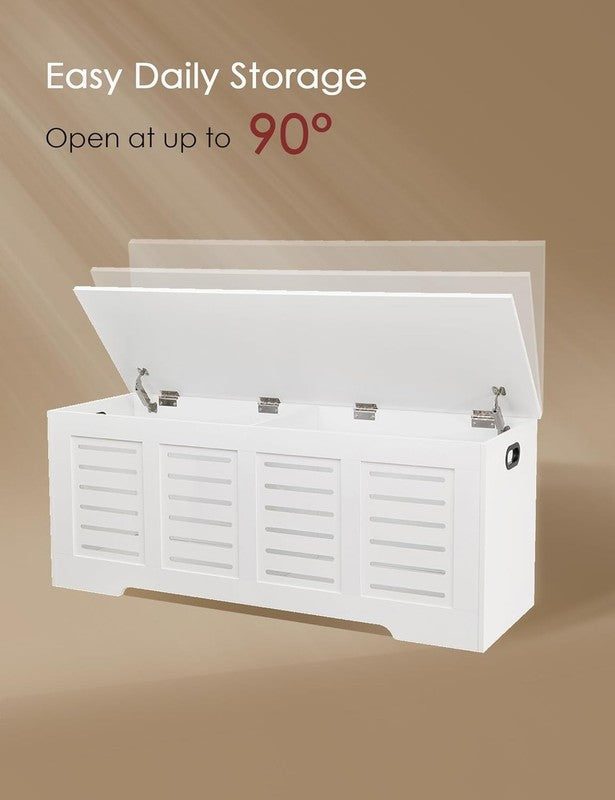 47.3'' Wooden Toy Box Storage Chest Flip Top Entryway Shoe Bench White4