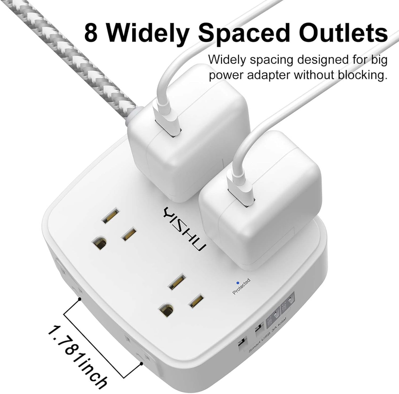 6FT Surge Protector Power Strip 8 Outlets 4 USB 2 USB C Flat Plug White3