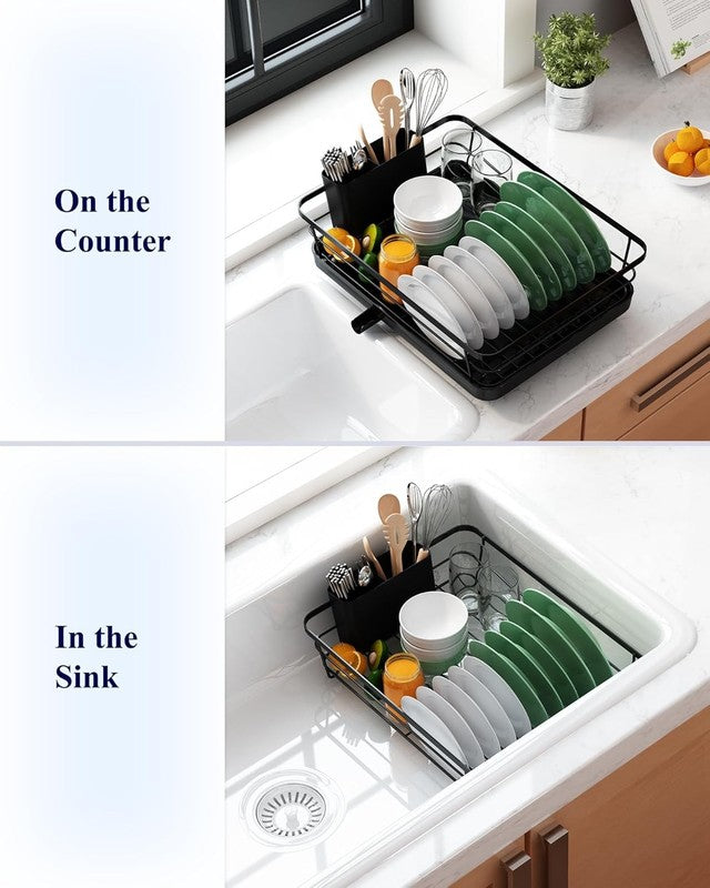 Stainless Steel Dish Drying Rack with Cutlery Holder   Black Kitchen Organizer4