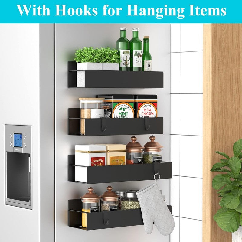 Metal 4 Pack Magnetic Spice Storage Rack Organizer for Refrigerator and Oven, Bl1