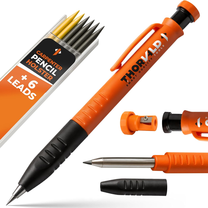 New 3 In 1 Carpenter Pencils with Finger Grip for Construction   Incl. 7 Leads +0