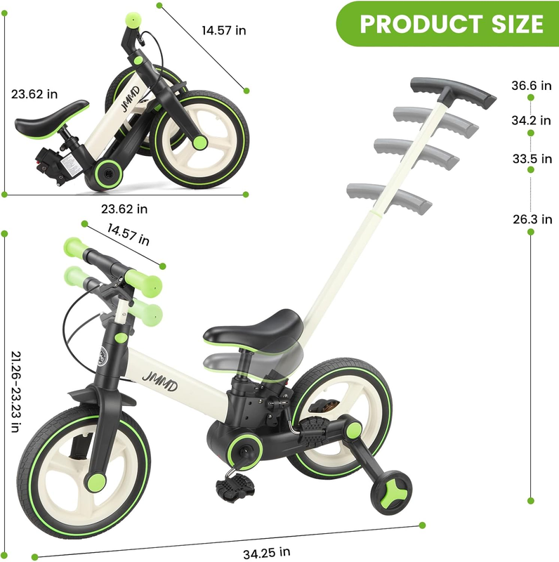 6-in-1 Toddler Bike 12" Balance Bike Push Handle Training Wheels Kids7