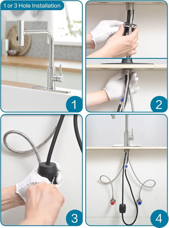 Kitchen Faucet Pull Down Sprayer Waterfall 3 Function Stainless Steel Handle7