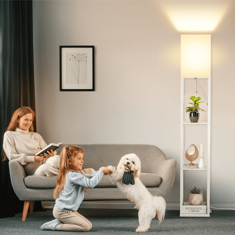 63" White LED Floor Lamp with Shelves, Modern Standing Lamp w/ Storage9