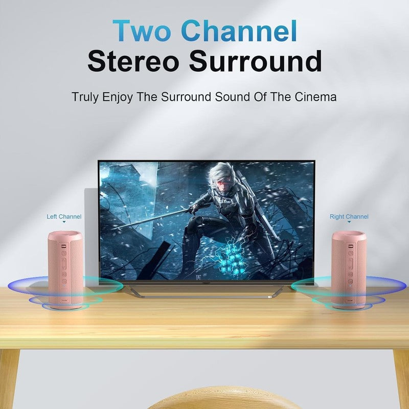 24W Bluetooth Speaker, IPX7 Waterproof, 30H Playtime, 360° Light, Stereo, Pink4