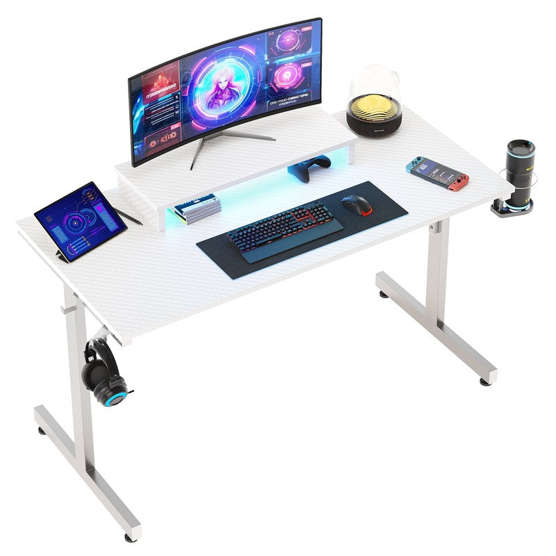 42" LED Gaming Desk w/ Monitor Stand PC Computer Gamer Table White4