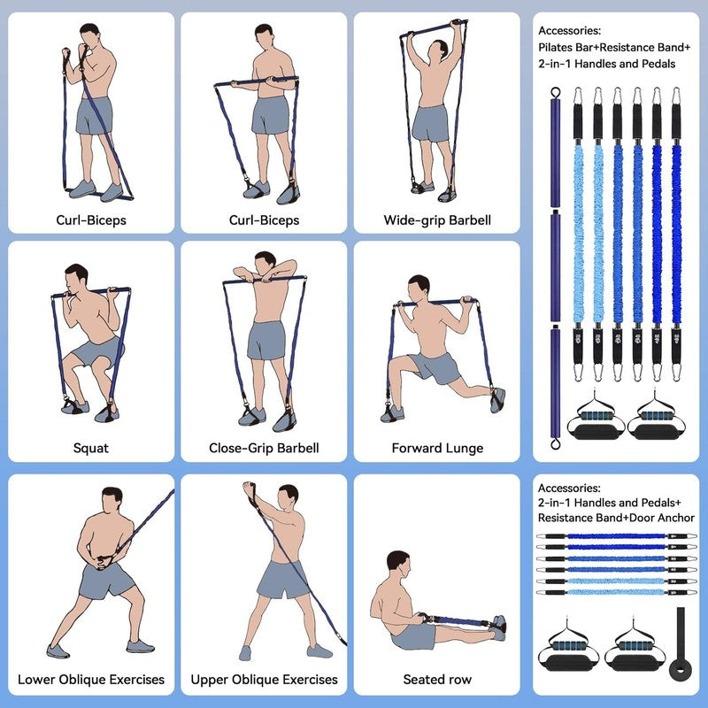 Portable 3-Section Pilates Bar Kit w/ Resistance Bands 20-60lb Full Body5