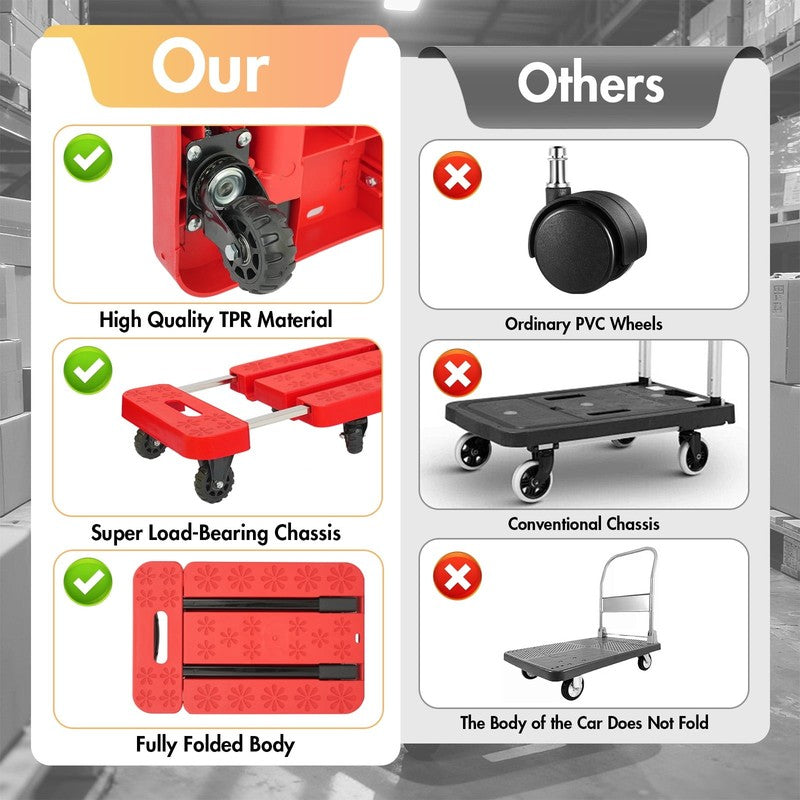 BAOKALER Folding Hand Truck Heavy Duty Dolly Cart 6 Wheels Foldable Red8