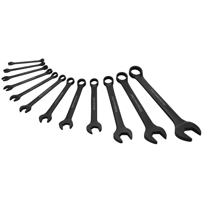 12Pc SAE Combination Wrench Set CR V Black Phosphate 1/4 7/8in Hinged Rack0