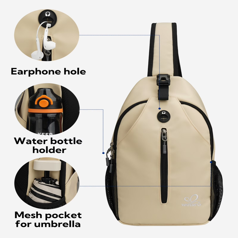 Unisex Hiking Travel Nylon Sling Bag Cross Body Shoulder Chest Bag,Beige2