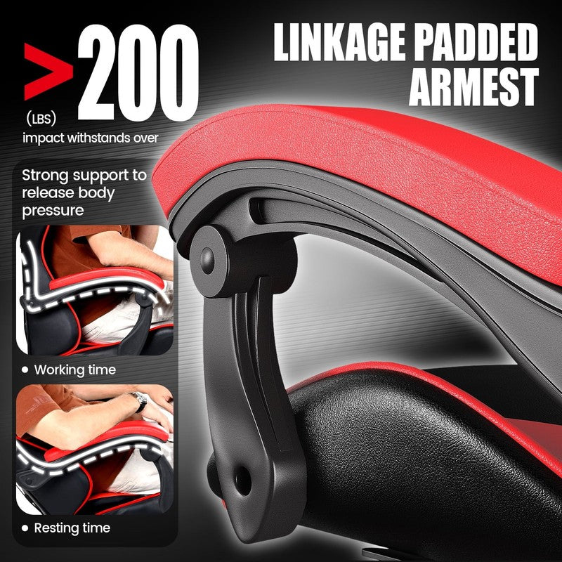 Gaming Chair with Adjustable Headrest & Lumbar Support, Height Adjustable, Red4