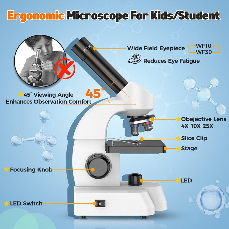 Student Compound Microscope for Kids w/ Slides Kit & Smartphone Adapter1