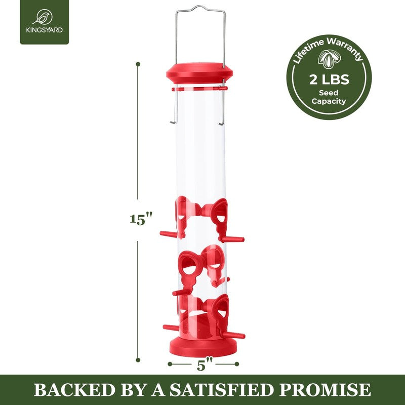 2-Pack Red Plastic Tube Bird Feeders, 6-Port Hanging Feeders for Outdoors1