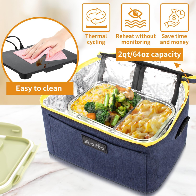 Portable Electric Lunch Box Food Warmer 12V/24V/110V Car Oven Navy Blue2