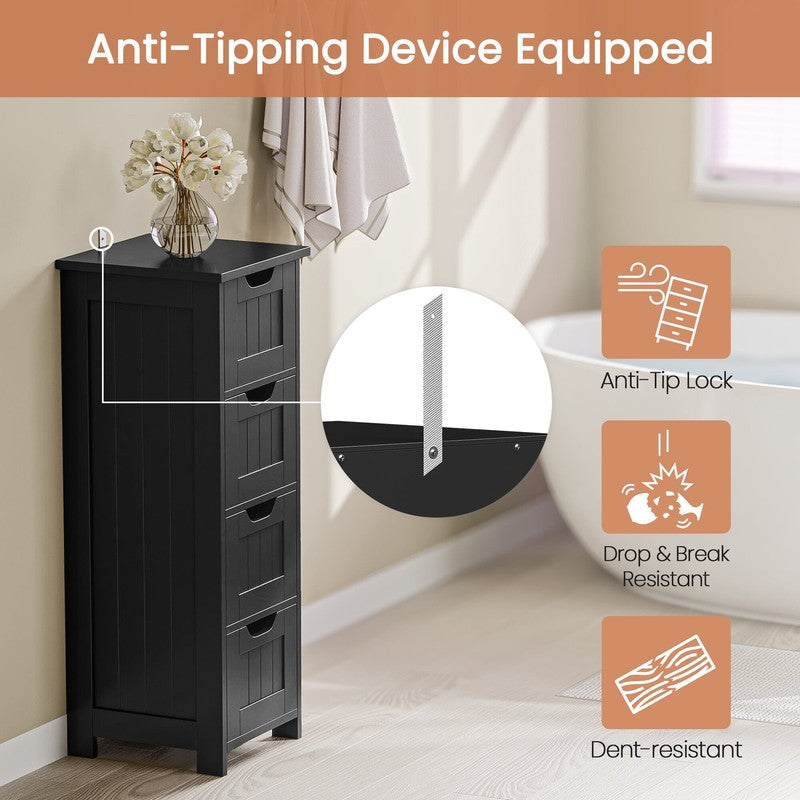 Bathroom Floor Cabinet Wood Free Standing Storage Organizer with 4 Drawers Black3