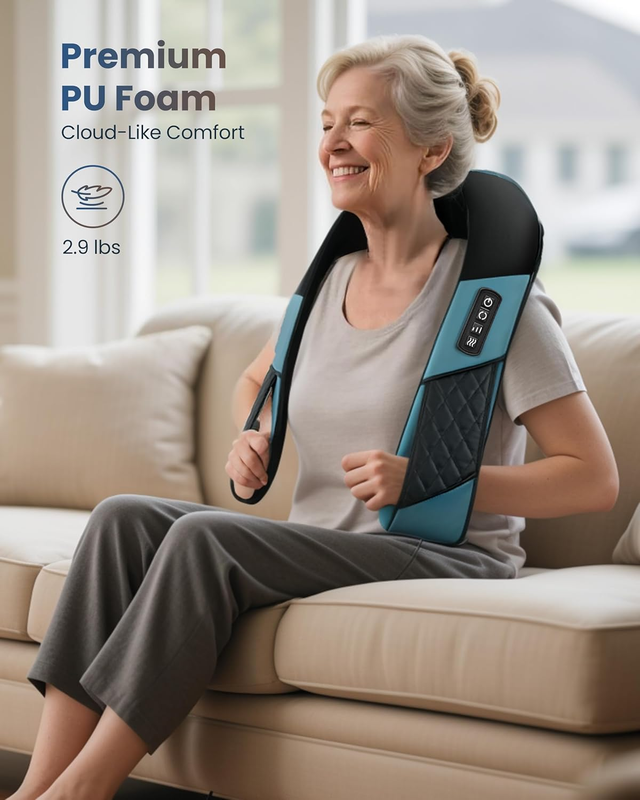 Cordless Neck Massager w/ Heat Deep Tissue Shiatsu Back Shoulder Massage4