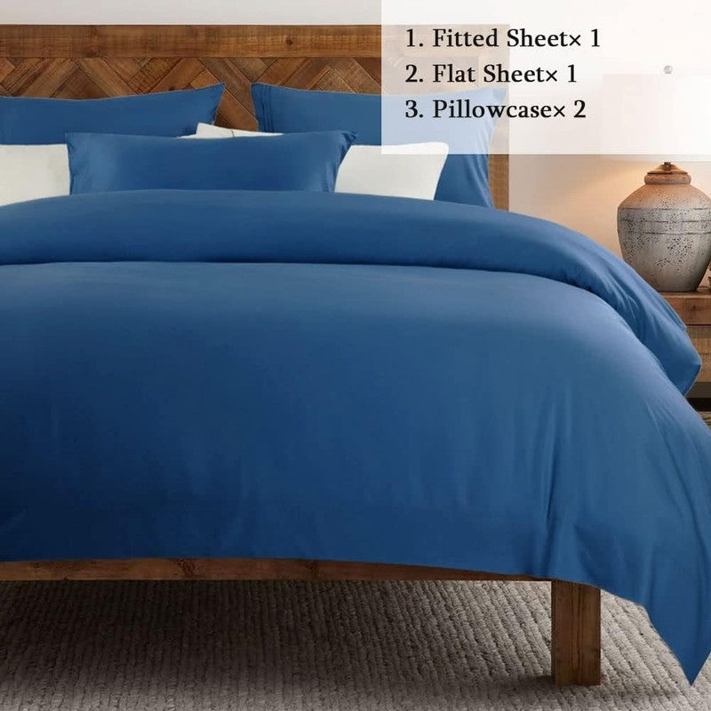 Luxury 1800 TC Microfiber Bed Sheet Set   Navy Blue, Queen, 4 Pieces1