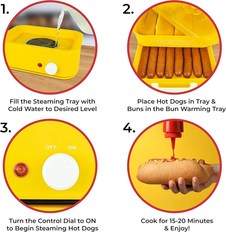 Oscar Mayer Diner-Style Hot Dog Steamer 8 Dog 4 Bun Warmer Yellow3