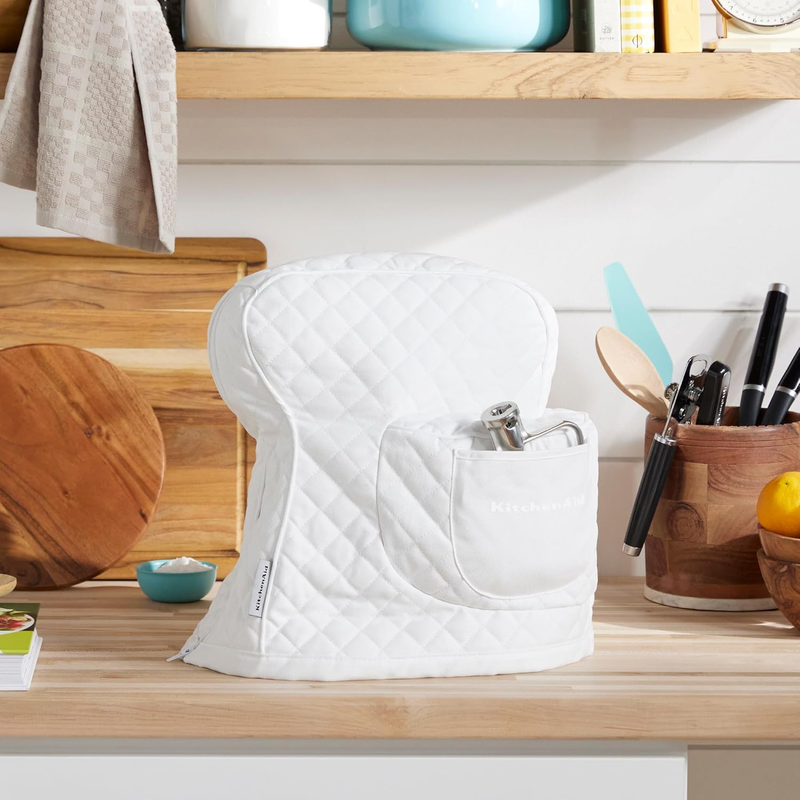 KitchenAid Tilt Head Stand Mixer Cover Quilted Cotton Storage Pocket White1
