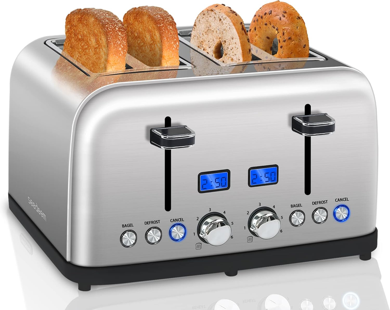 4 Slice Toaster Silver Metallic - LCD, Dual Control, Bagel, Defrost, 6 Shades9