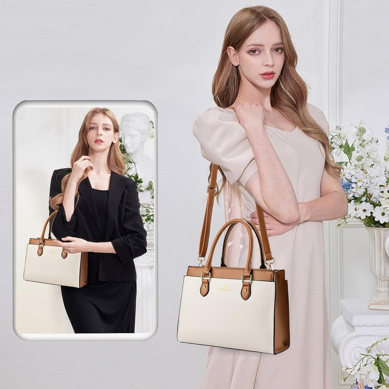 Women Handbags Purses Leather Dual-Tone Tote Shoulder Top Handle Satchel Bag1