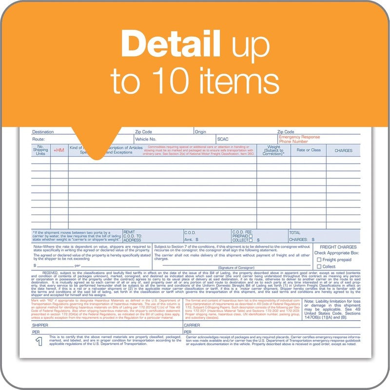 3 Part Bill of Lading Short Form, 250 Count, White, 8.5 x 7.4 Inches3